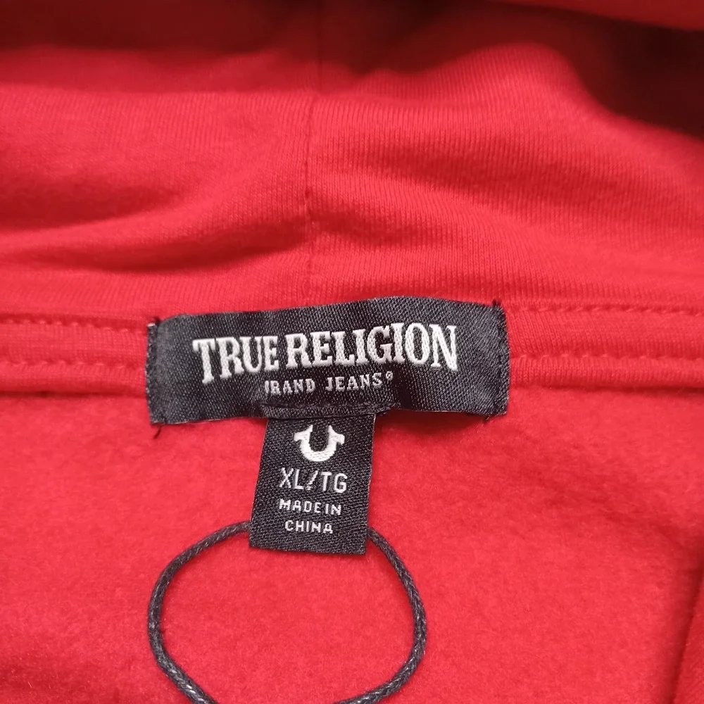 True Religion NWT Embroidered Patch Long Sleeve Zip Hoodie Men's XL Red